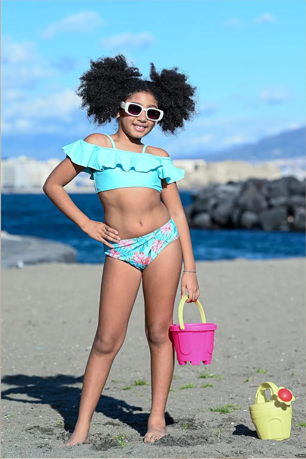 Arshiner 3 Piece Tween Girls Swimsuit Ruffle Sleeve Athletic Tankini Sport Swimwear with Swimming Skirt