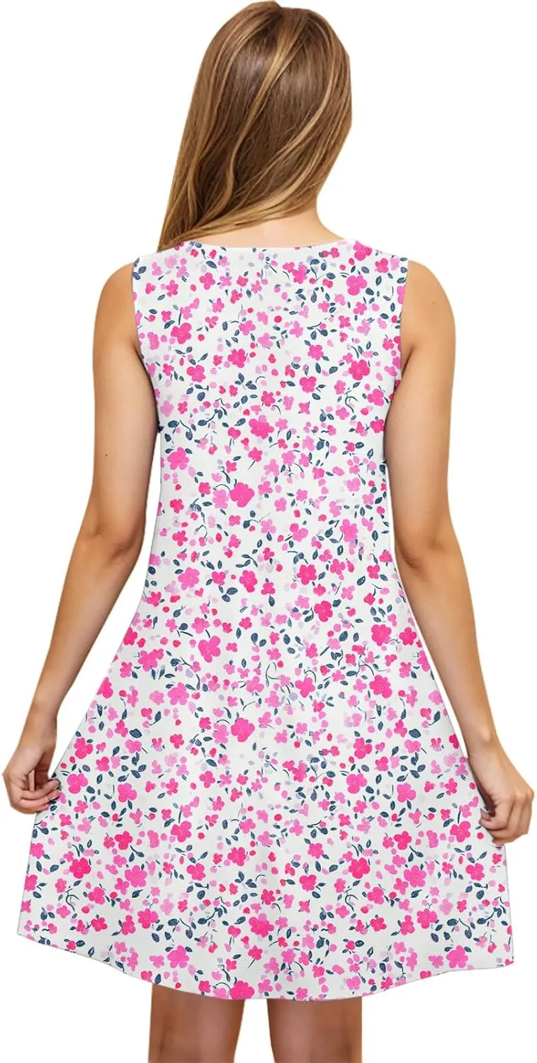Beach Dresses for Women Trendy Swimsuit Cover Ups Sleeveless Vacation Dresses Floral Swing Mini Dress