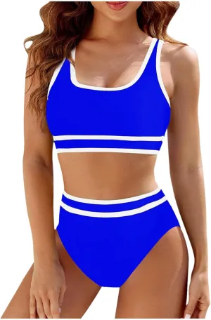 Bikini Sets for Women High Waisted Bikini Sets Sporty Two Piece Swimsuits Color Block Cheeky High Cut Bathing Suits