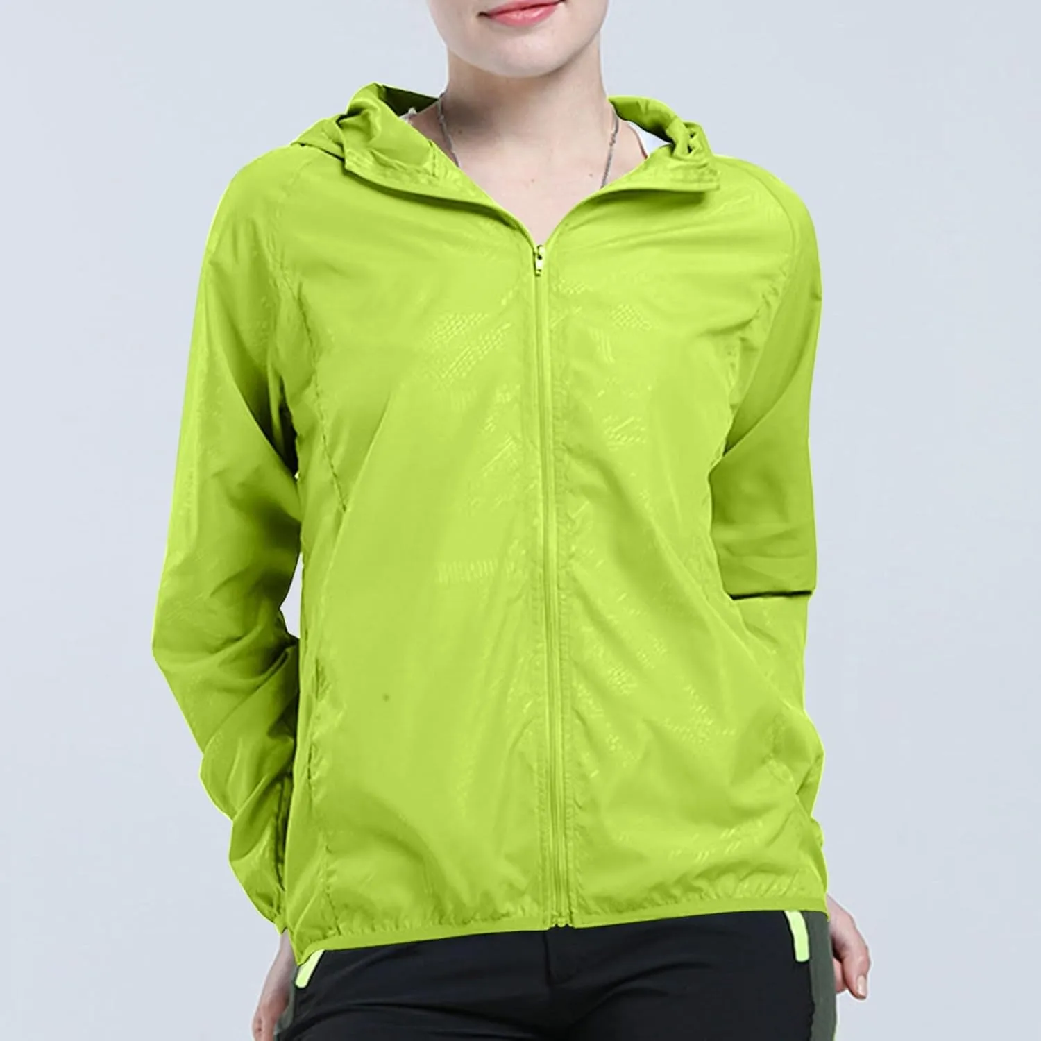 Binmer Women Men Windproof Jacket Plus Size Lightweight Sun Protection Hooded Full Zip Windbreaker Outdoor Riding Sports Coat