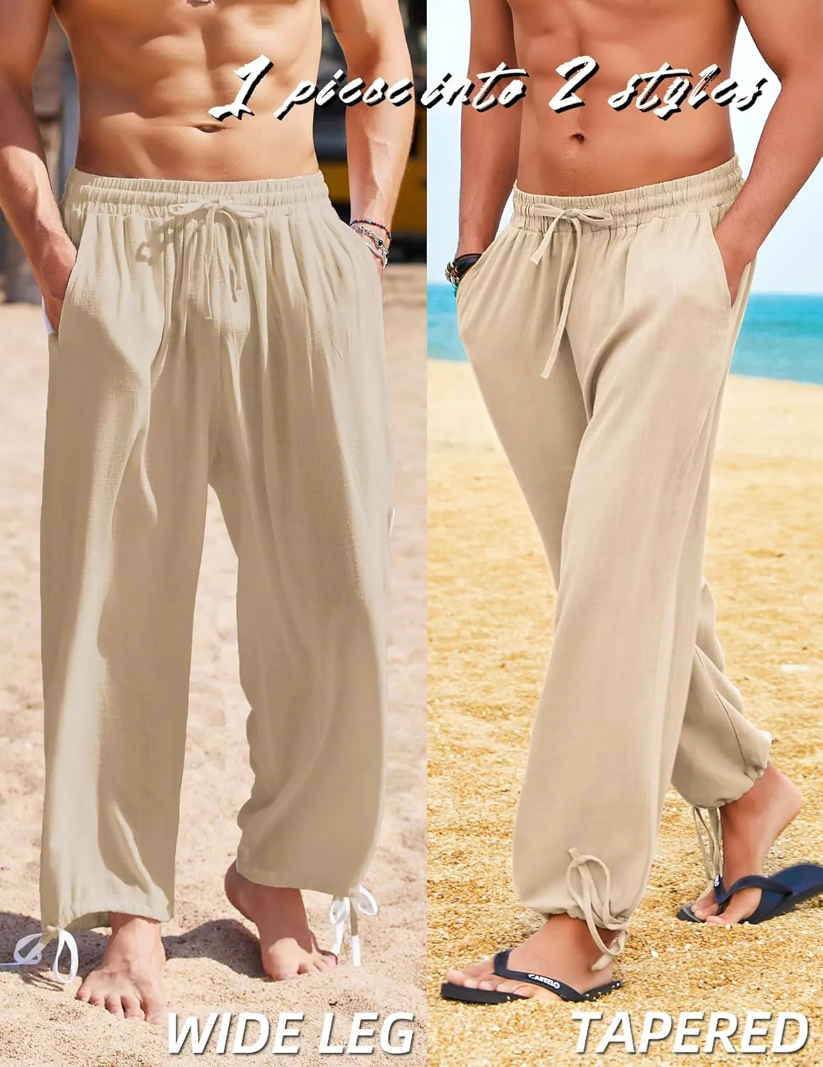 COOFANDY Men's Cotton Linen Pants Casual Harem Pants Elastic Waist Beach Boho Yoga Trousers