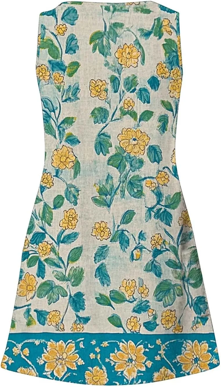 Floral Print Sleeveless Dresses for Women 2025 Trendy Beach Sundress V Neck Boho Vacation Tank Dress Resort Wear