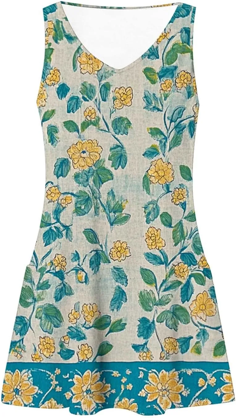 Floral Print Sleeveless Dresses for Women 2025 Trendy Beach Sundress V Neck Boho Vacation Tank Dress Resort Wear