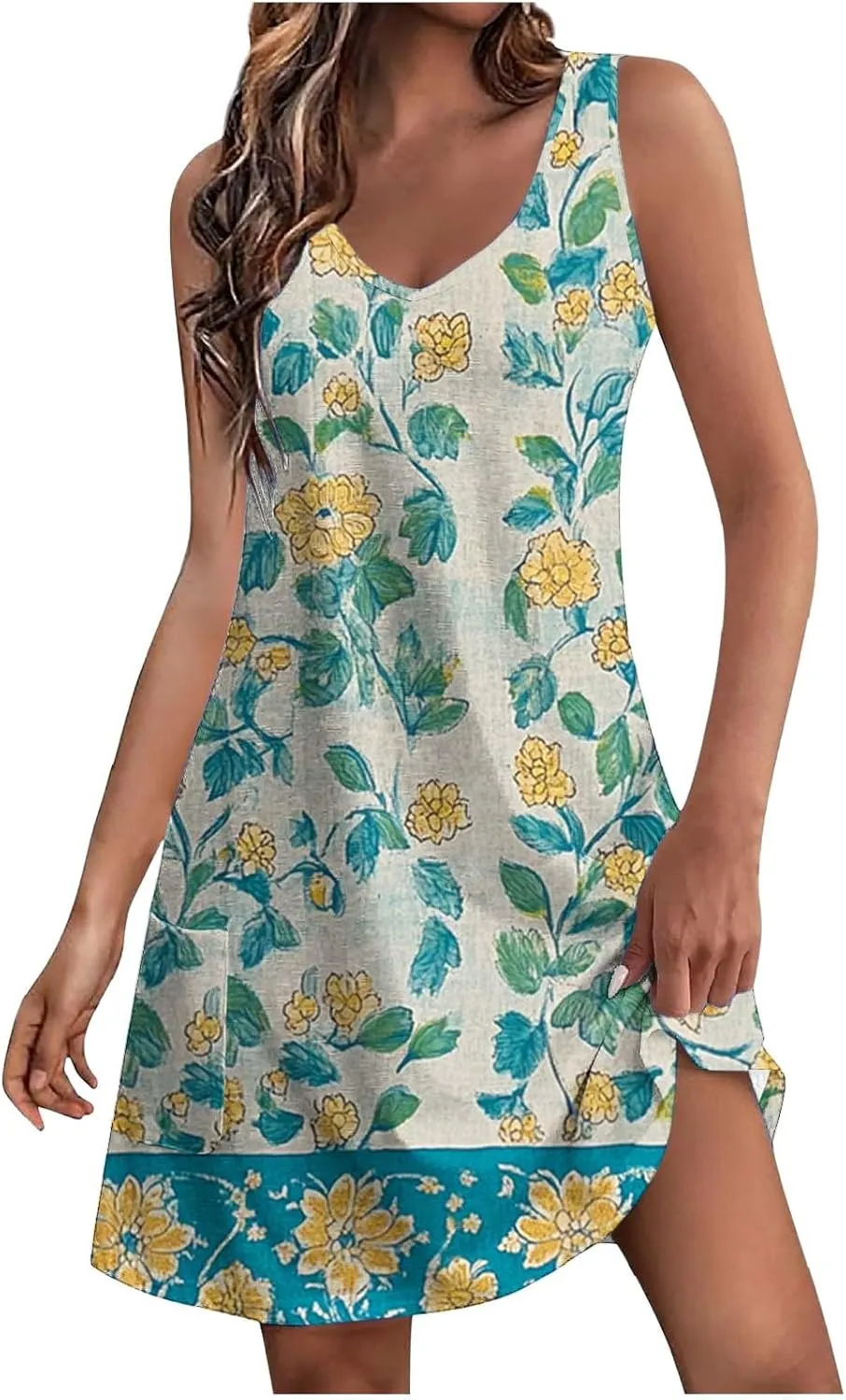 Floral Print Sleeveless Dresses for Women 2025 Trendy Beach Sundress V Neck Boho Vacation Tank Dress Resort Wear