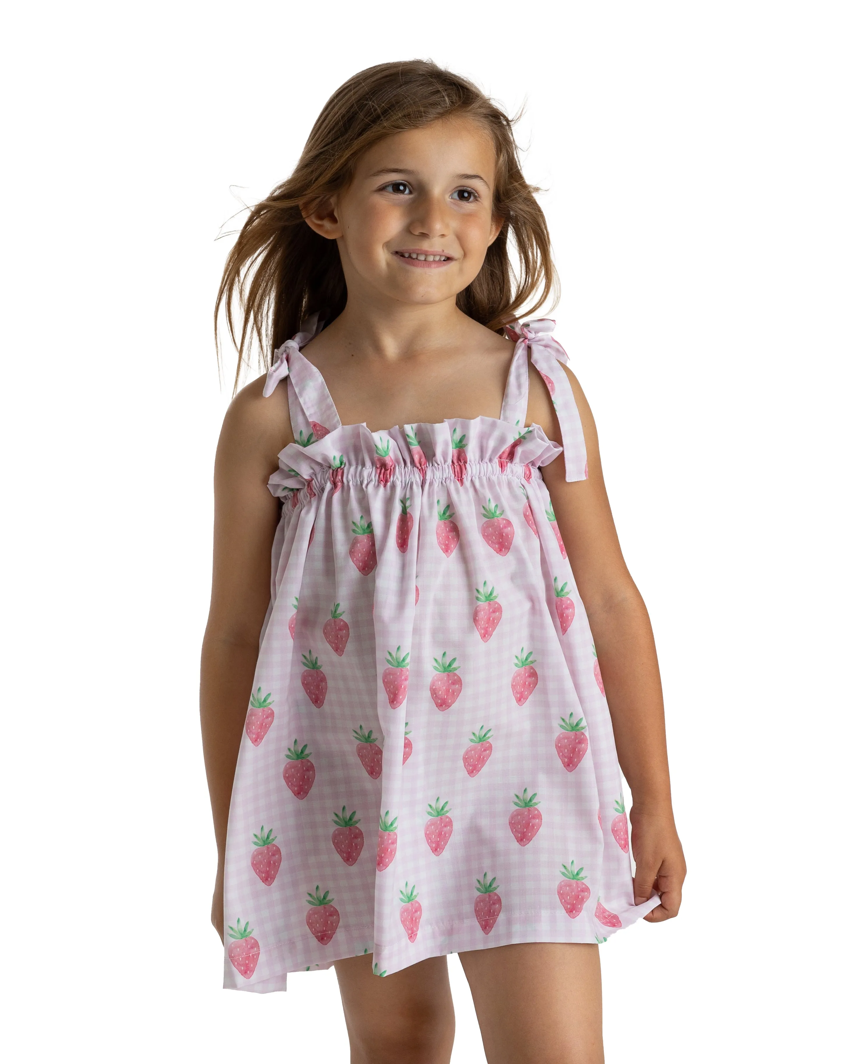 Girl's Beach Dress with Pink Strawberries