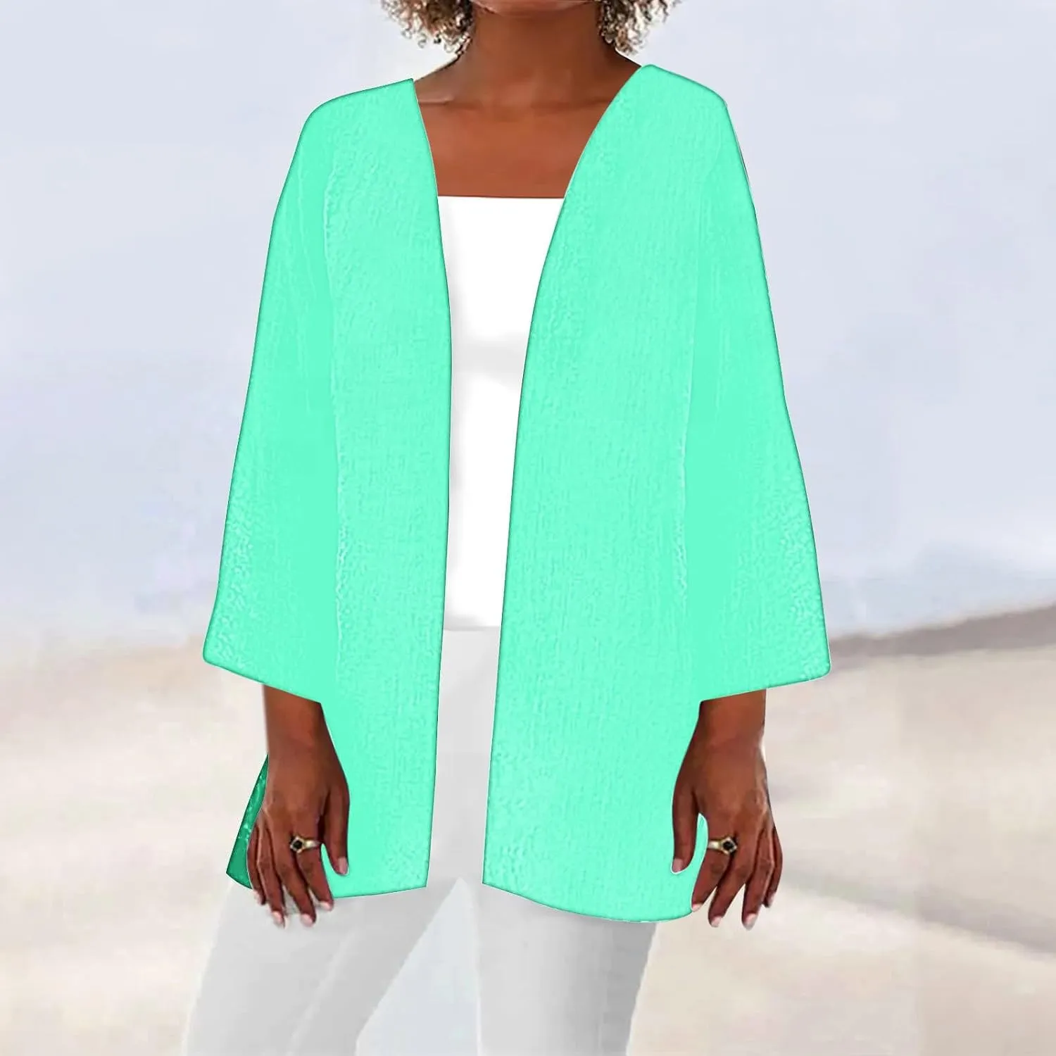 Lightweight Cardigan For Women 3/4 Sleeve Open Front Beach Cover Up Hiking Travel Sun Protection Jacket UV Clothing