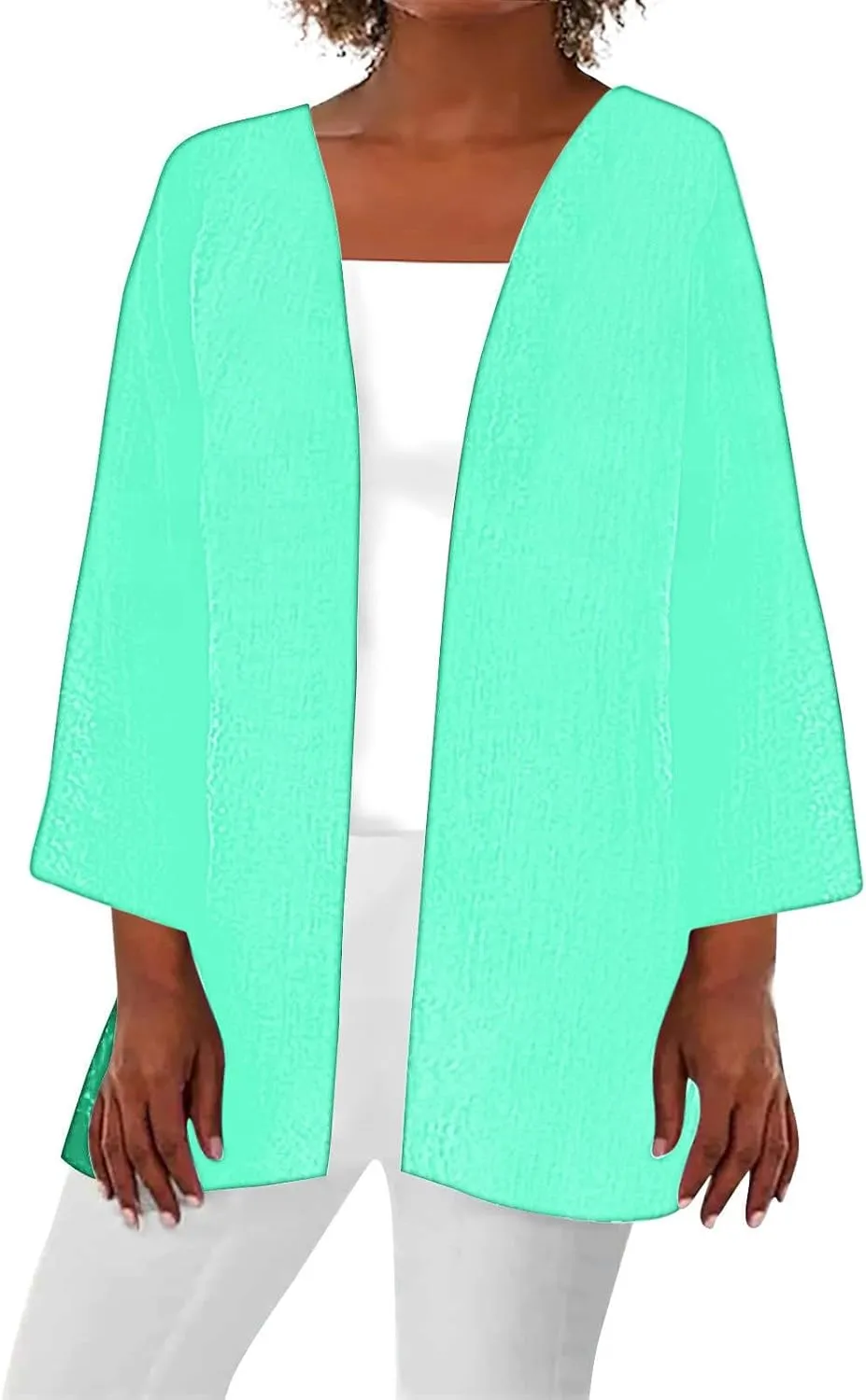 Lightweight Cardigan For Women 3/4 Sleeve Open Front Beach Cover Up Hiking Travel Sun Protection Jacket UV Clothing