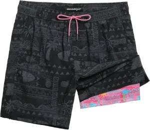 maamgic Mens Swim Trunks 7" Swim Shorts with Compression Liner Quick Dry Swimming Trunks Plaid Grain Bathing Suit