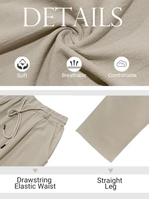 Mens Casual Linen Pants Loose Fit Elastic Drawstring Waist Straight-Legs Summer Yoga Beach Long Pants