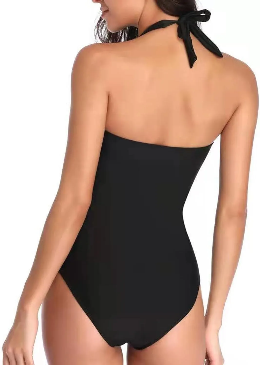 One Piece Swimsuit Women Backless Ruched Solid Vintage Womens Bikini Summer Tummy Control Womens Swimsuits