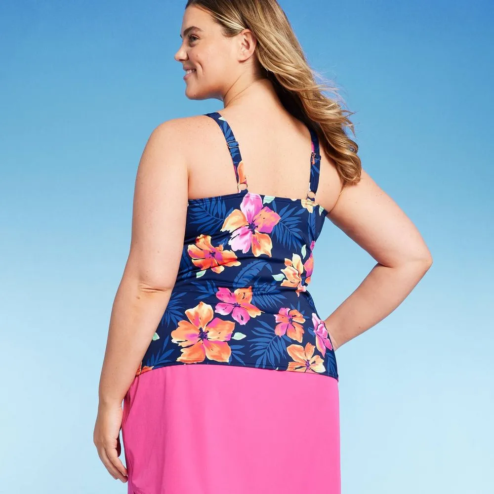 Open Box - Lands' End Women's UPF 50 Floral Print Twist-Front Underwire Tankini Top - Multi 22W
