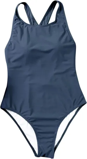 Ribbed Scalloped Bathing Suit Solid Color Sleeveless Swimsuit Simple Slimming Back Covering The Belly and Looking