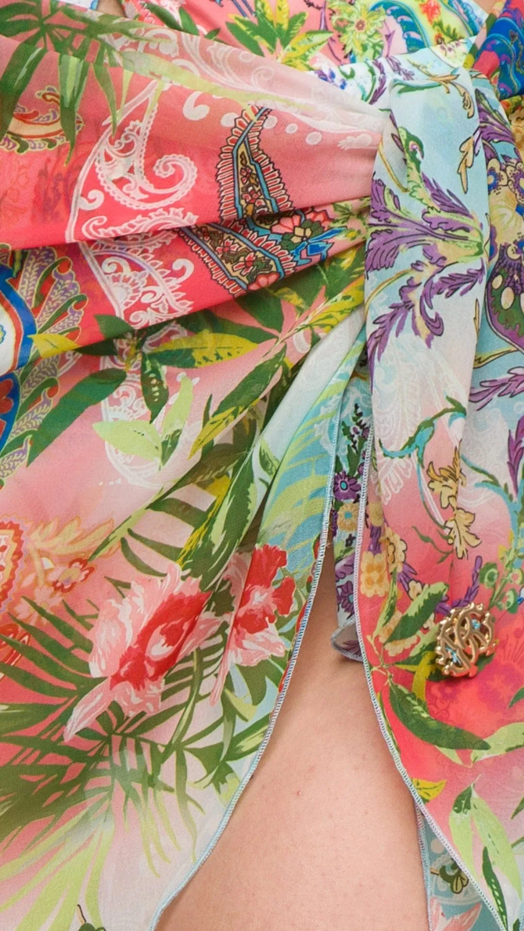 Roberto Cavalli  Floral Printed Asymmetric Chiffon Cover Up Skirt-