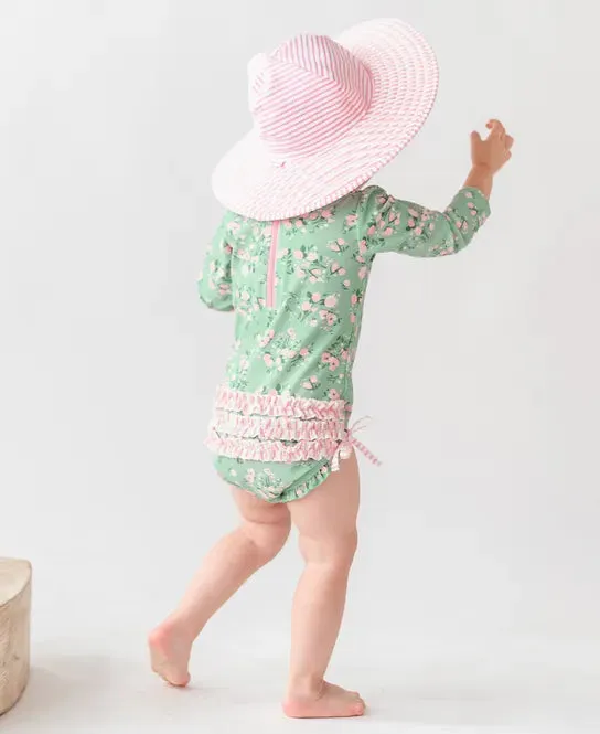 RuffleButts Tea Roses Long Sleeve One Piece Rash Guard