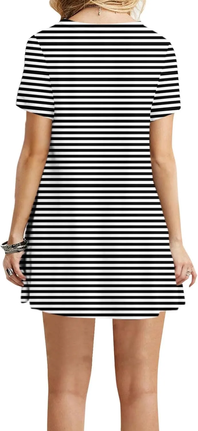 Striped T Shirt Dress for Women Summer Short Sleeve Dress Crew Neck Loose Dress Trendy Casal Dress Sun Beach Dress