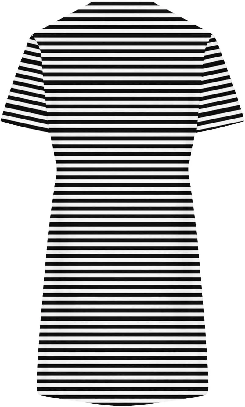 Striped T Shirt Dress for Women Summer Short Sleeve Dress Crew Neck Loose Dress Trendy Casal Dress Sun Beach Dress