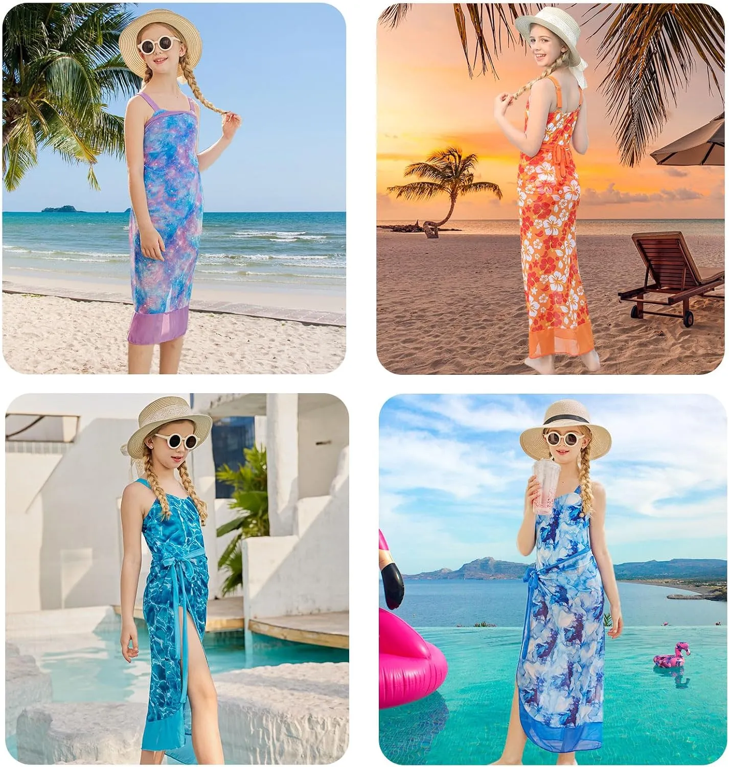 uideazone Girls One Piece Swimsuit with Cover Up Wrap Skirt Set Cool Printed Two Piece Bathing Suit 6-12T