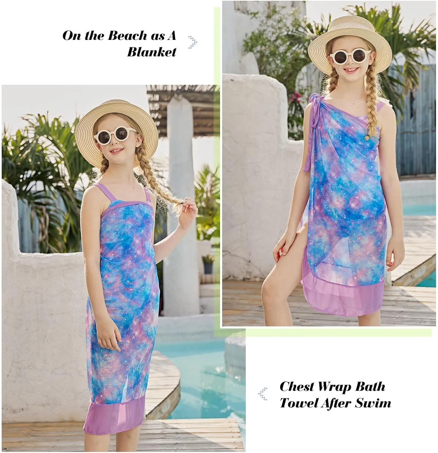 uideazone Girls One Piece Swimsuit with Cover Up Wrap Skirt Set Cool Printed Two Piece Bathing Suit 6-12T