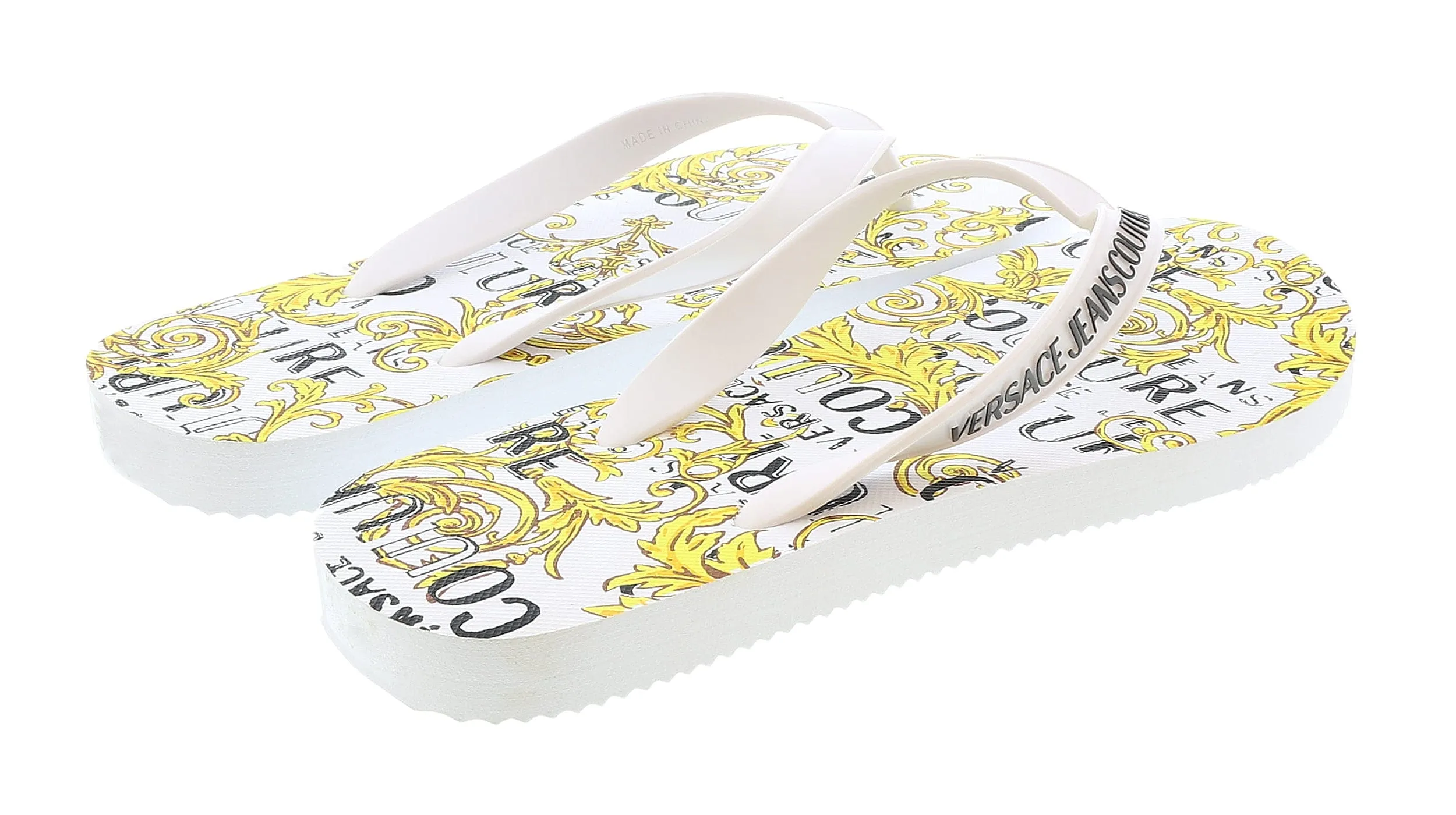 Versace Jeans Couture White/Gold Signature Sole Fashion Flip Flop-