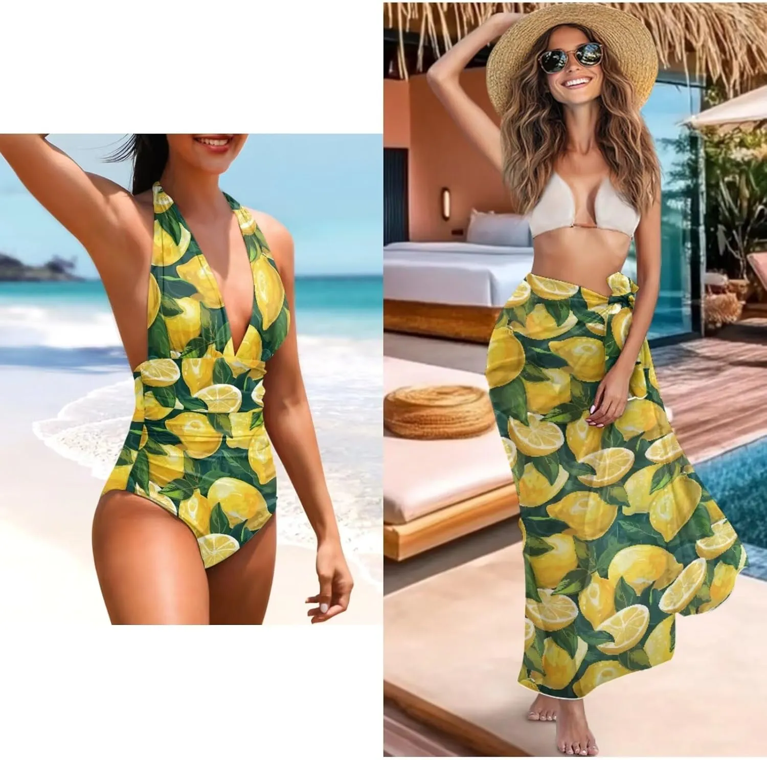 Womens One Piece Swimsuit with Cover Up Beach Travel Vacation Outfits 2025 Sarong Wrap Bathing Suit Sets