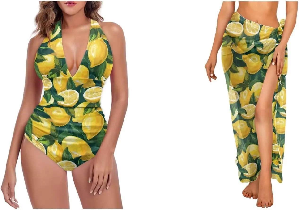Womens One Piece Swimsuit with Cover Up Beach Travel Vacation Outfits 2025 Sarong Wrap Bathing Suit Sets