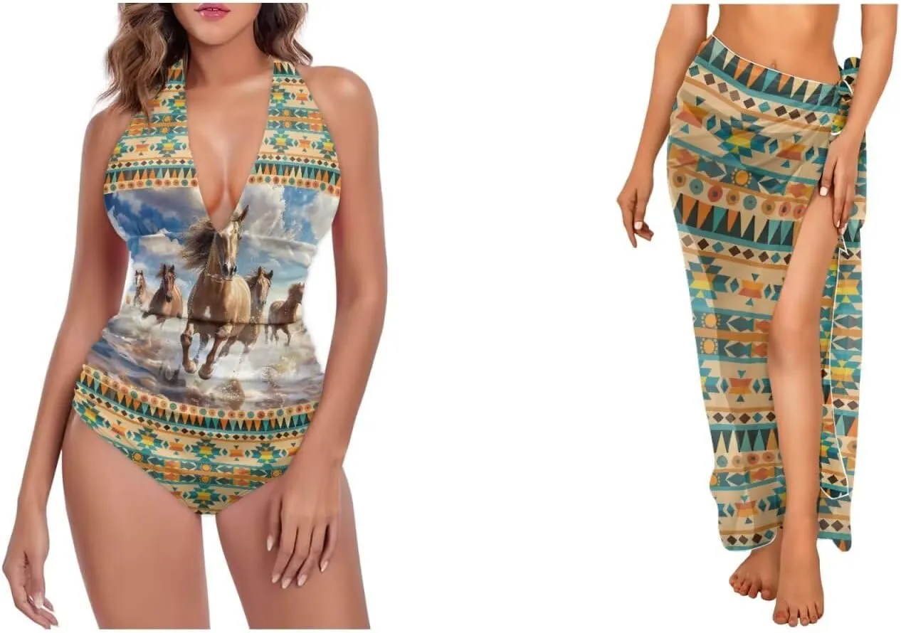 Womens One Piece Swimsuit with Cover Up Beach Travel Vacation Outfits 2025 Sarong Wrap Bathing Suit Sets