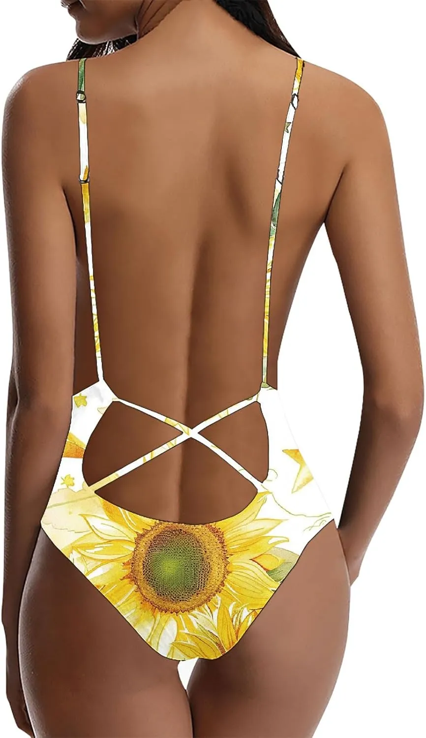 Womens Sexy One Piece Swimsuits Tummy Control Sexy Slimming Bathing Suits Cute Floral Print Vacation Swimsuit