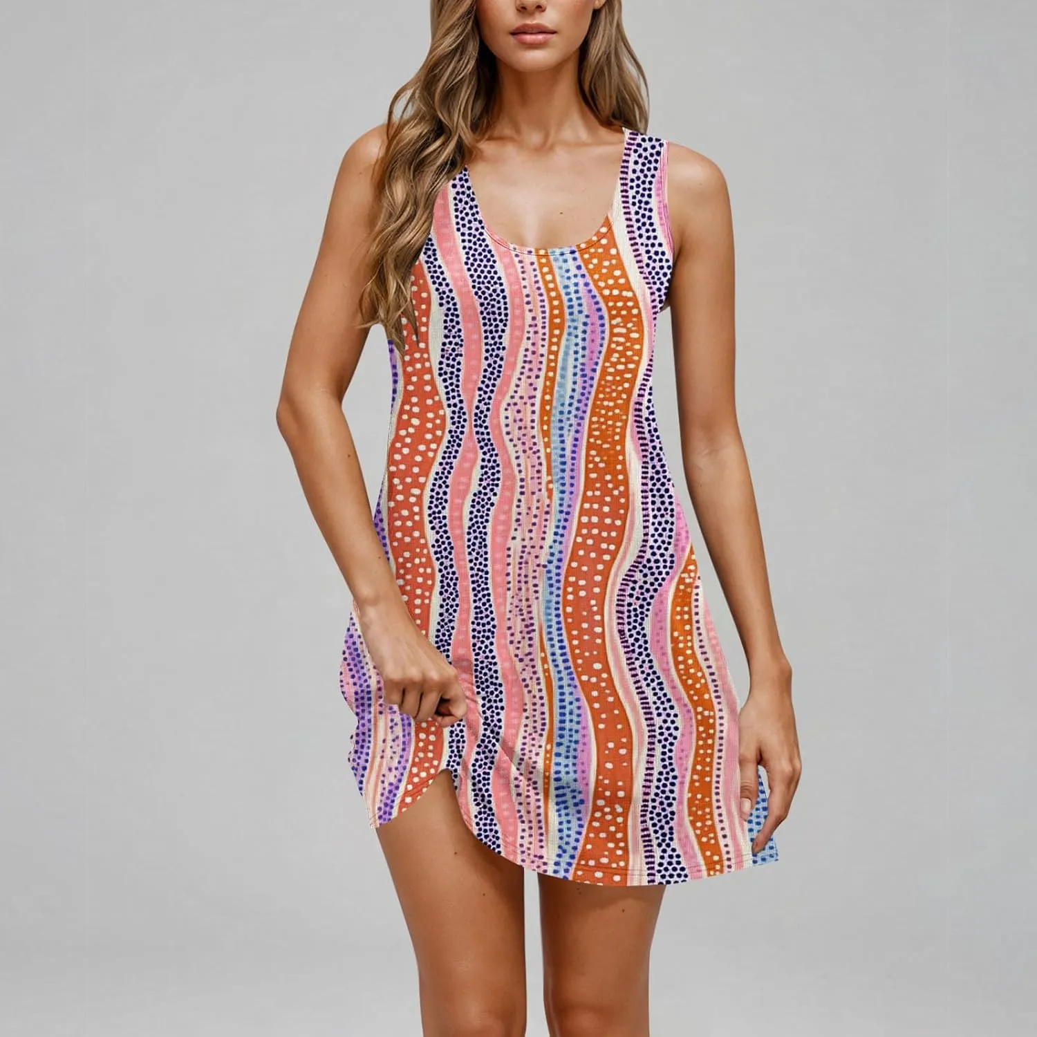 Women's Sleeveless Beach Dresses Loose Swimsuit Cover Ups Vacation Dresses Floral Flowy Mini Dress Trendy Dresses