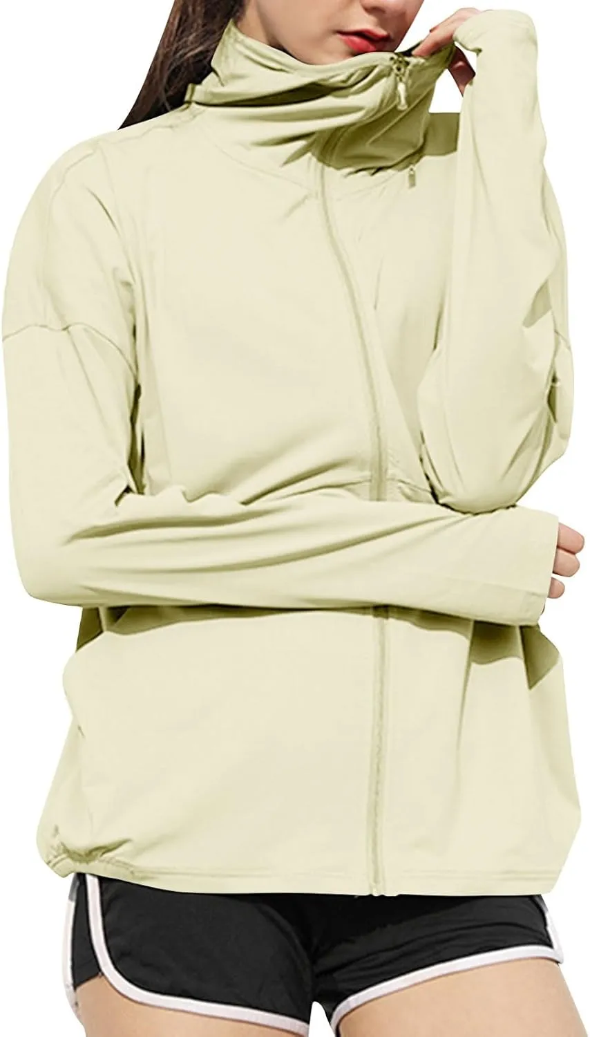 Womens UV Protection Jackets With Hoodie 2025 Summer Lightweight Full Zip Up Sun Protect Coat With Pockets Thumb Hole